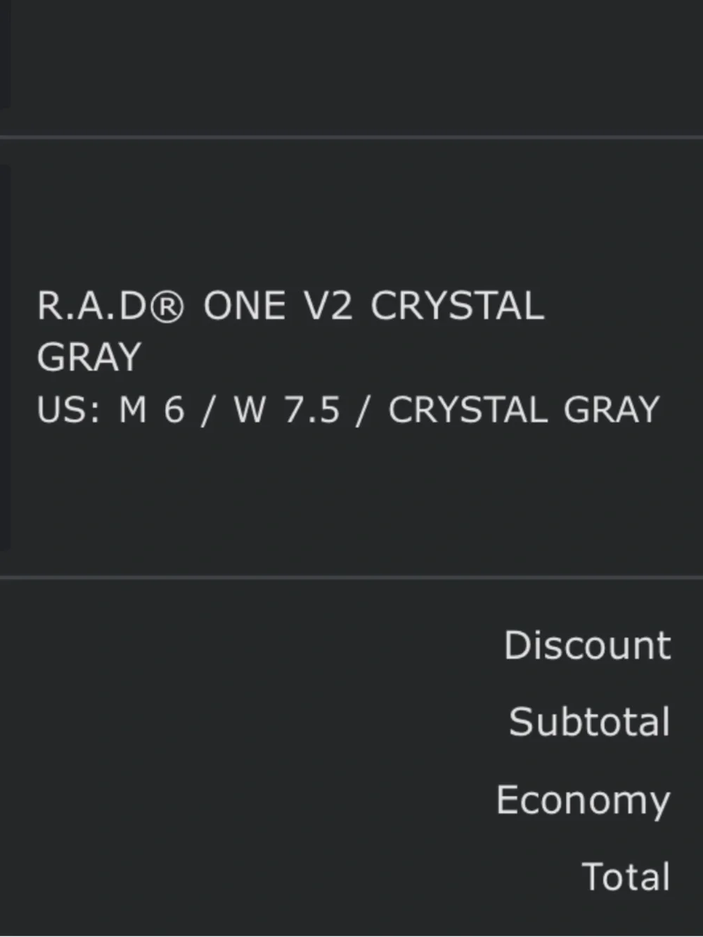 R.A.D. One V2 Crystal Gray Sneakers 6/7.5